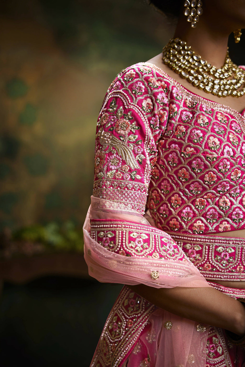 House of Panchhi Pink Pure Silk Moti & Zarkan heavy embroidery Lehenga choli & Dupatta | Grocsy