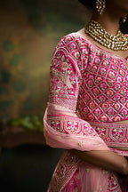 House of Panchhi Pink Pure Silk Moti & Zarkan heavy embroidery Lehenga choli & Dupatta | Grocsy