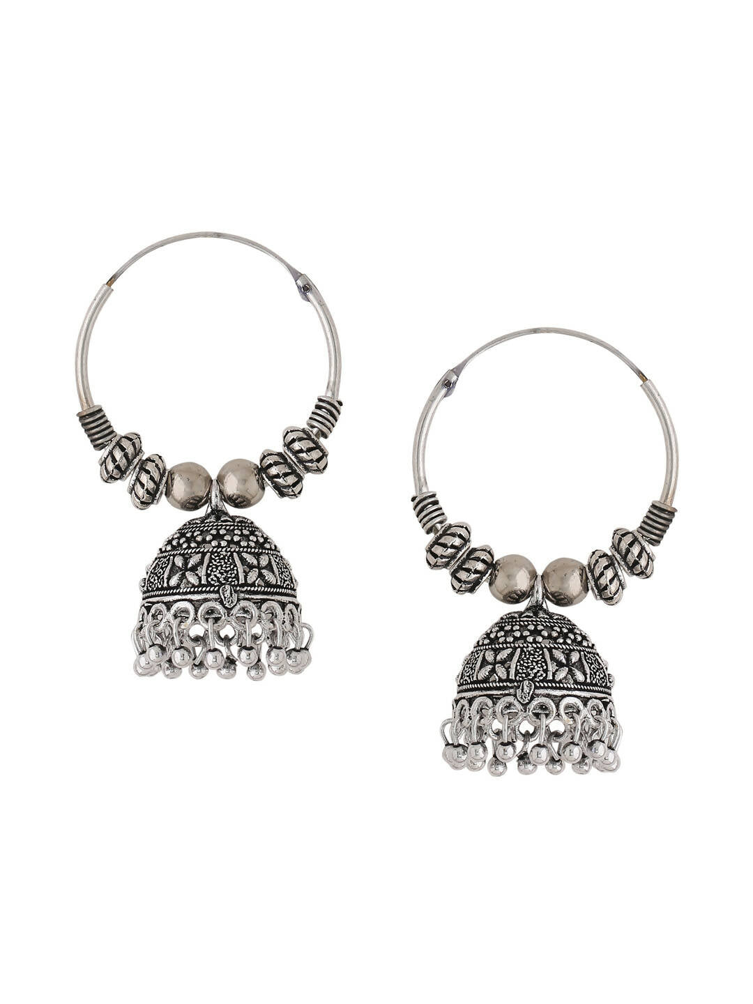 NVR Women Silver-Plated Contemporary Jhumkas Earrings | Grocsy