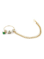 Gold-Polished White Green Kundan-Studded Pearl Beaded Nosepin - Ruby Raang | Grocsy