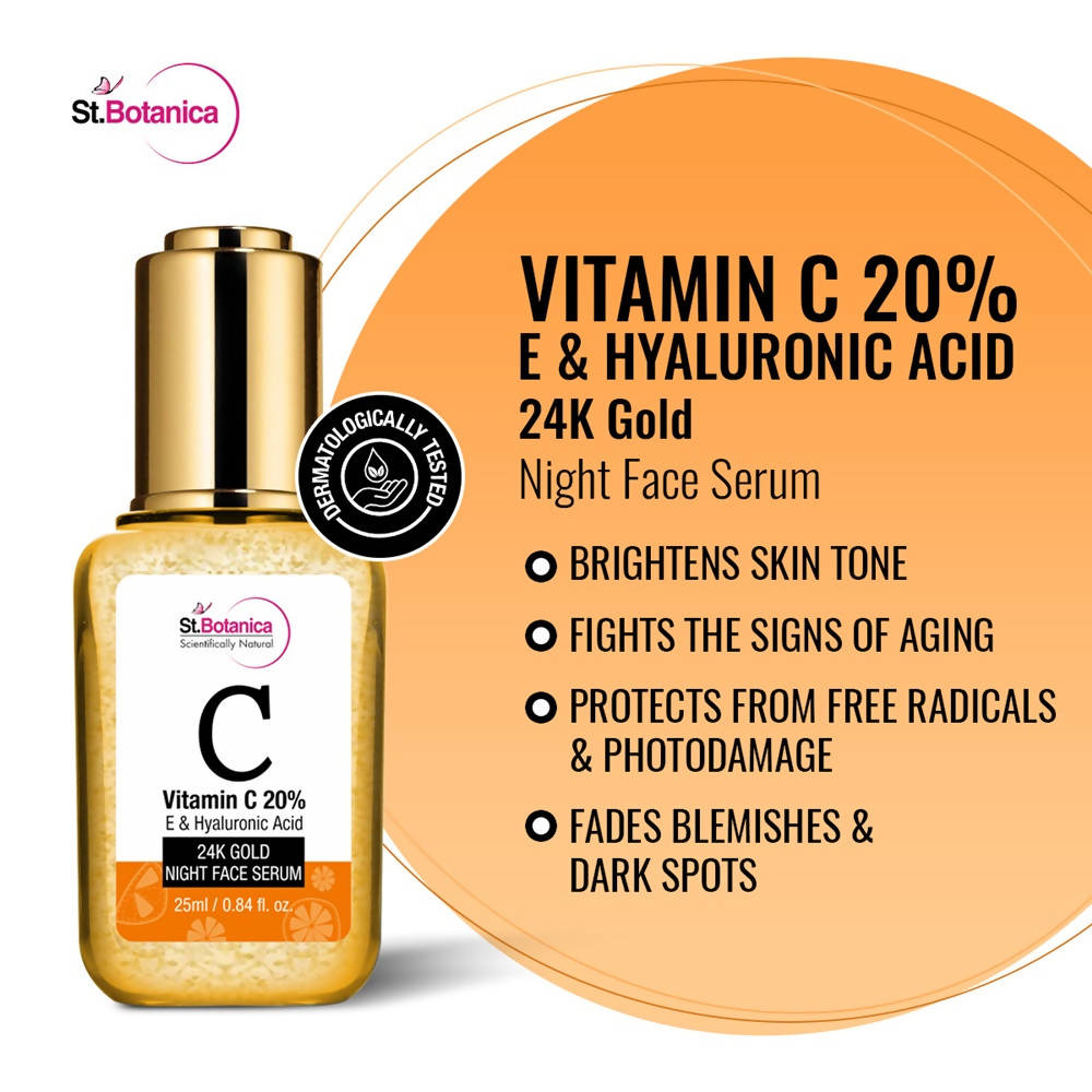 St.Botanica Vitamin C 20%, E & Hyaluronic Acid 24k Gold Night Face Serum | Grocsy