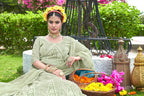 Light Green Net Embroidered Semi Stitched Lehenga Choli with Dupatta - Bhagya | Grocsy