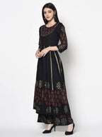 Aniyah Rayon Black Color Block Print Anarkali Palazzo Set (AN-186K) | Grocsy