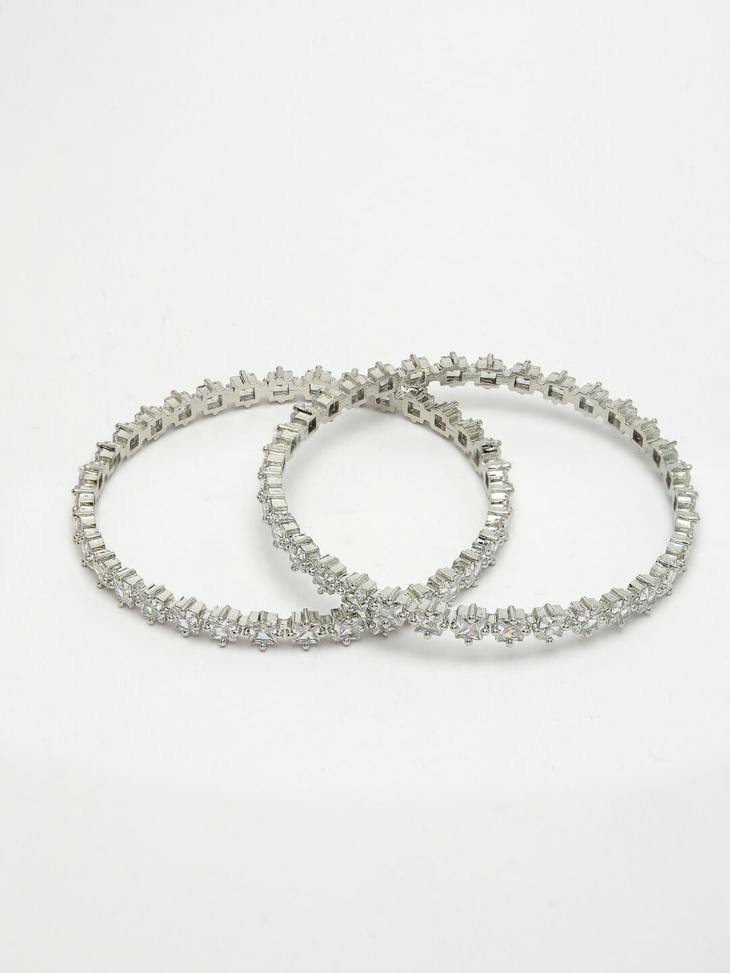 NVR Women's Set of 2 Silver-Plated CZ Stone-Studded Handcrafted Bangles