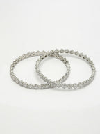 NVR Women's Set of 2 Silver-Plated CZ Stone-Studded Handcrafted Bangles