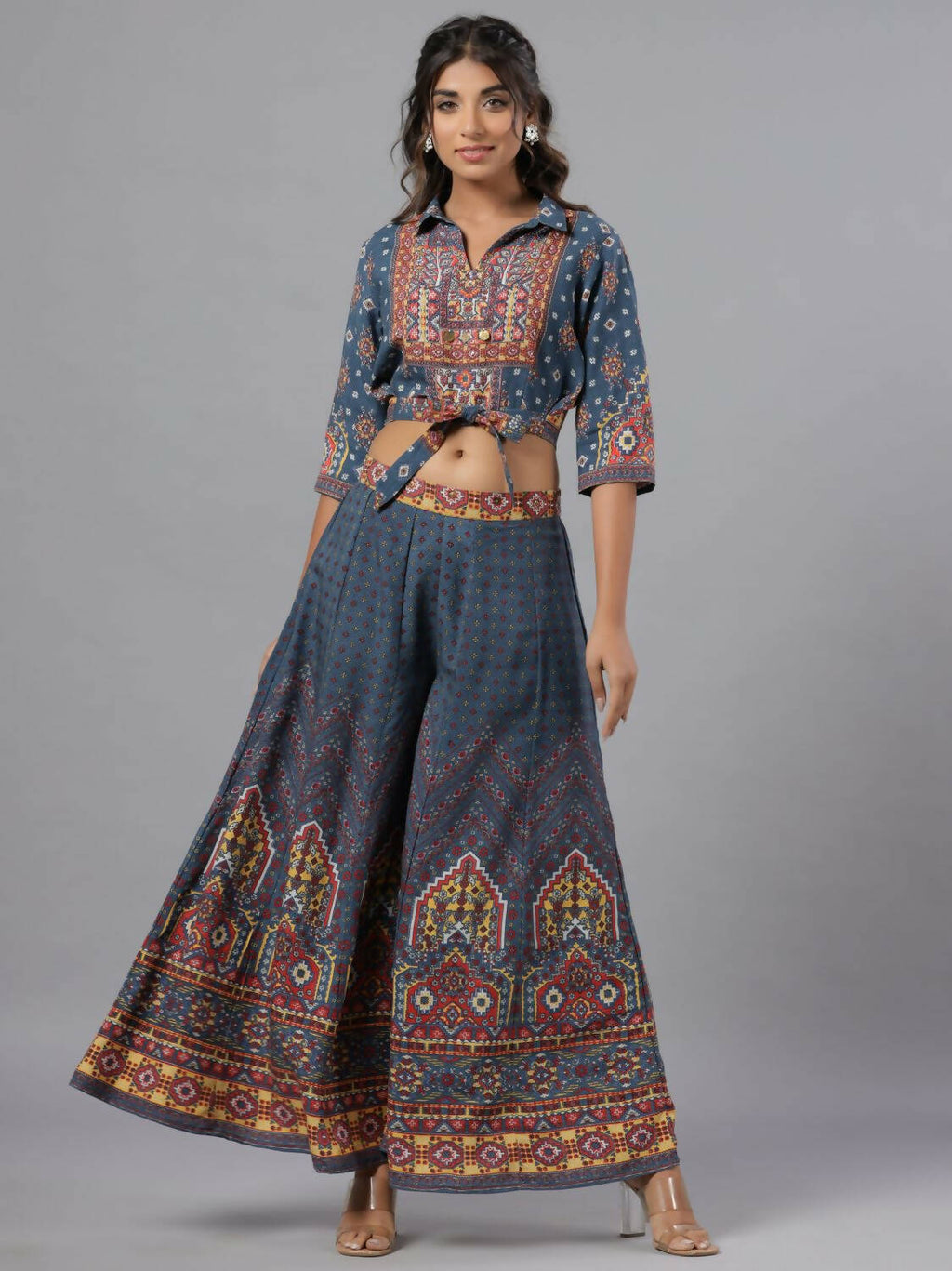 Juniper Women Navy Blue Rayon Printed Clothing Set | Grocsy