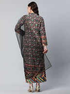 Ahalyaa Women's Multi Colour Crepe Digital Patola Printed Kurta Palazzo Set With Dupatta | Grocsy