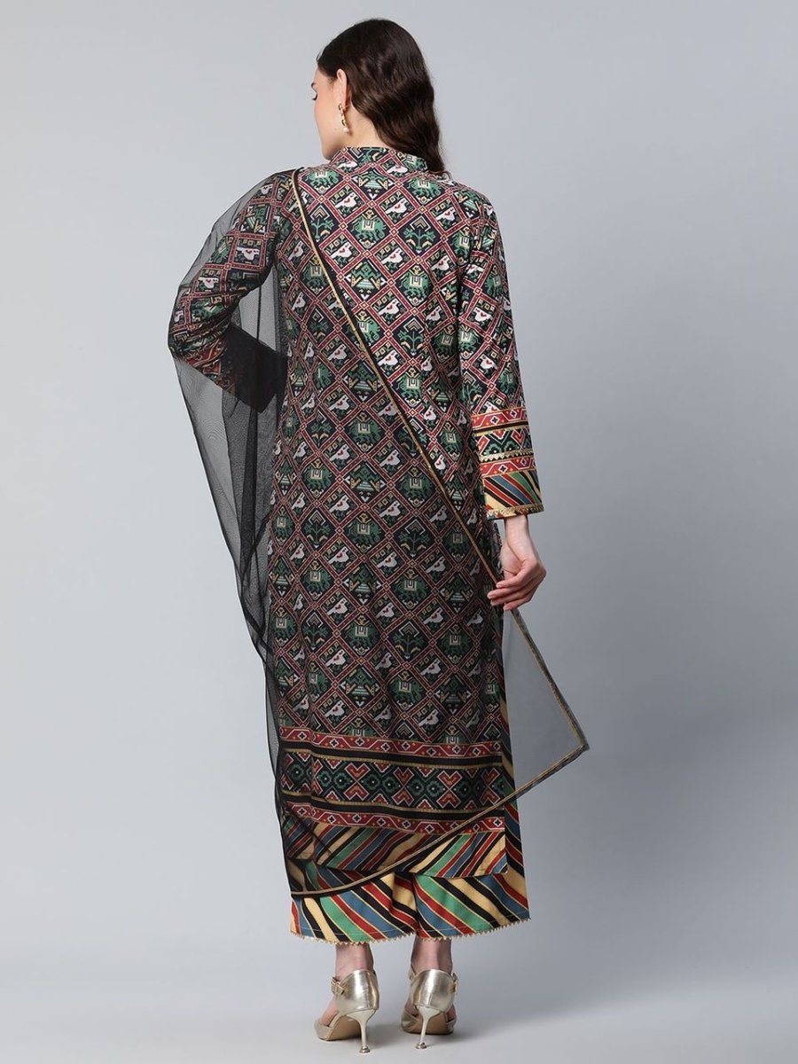 Ahalyaa Women's Multi Colour Crepe Digital Patola Printed Kurta Palazzo Set With Dupatta | Grocsy