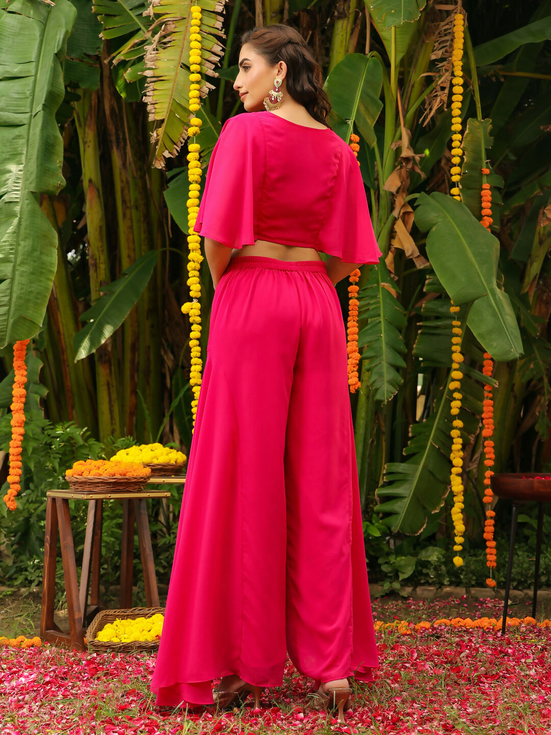 Janasya Pink Georgette Yoke Embroidery Co-Ords | Grocsy