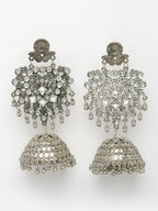 NVR Women's Silver-Plated Oxidised Artificial Stones Dome Shaped Jhumka Earrings | Grocsy