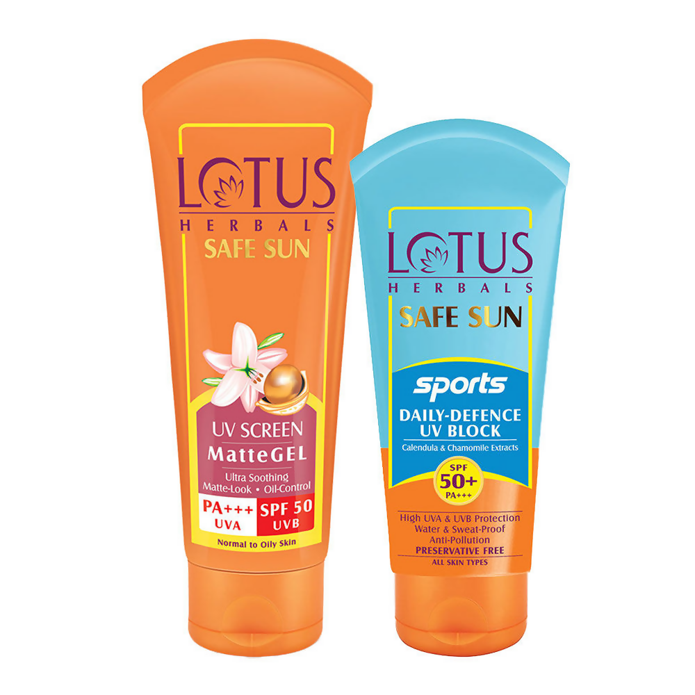 Lotus Herbals Safe Sun UV Screen Matte Gel & Sports Daily Combo- SPF 50 | Grocsy