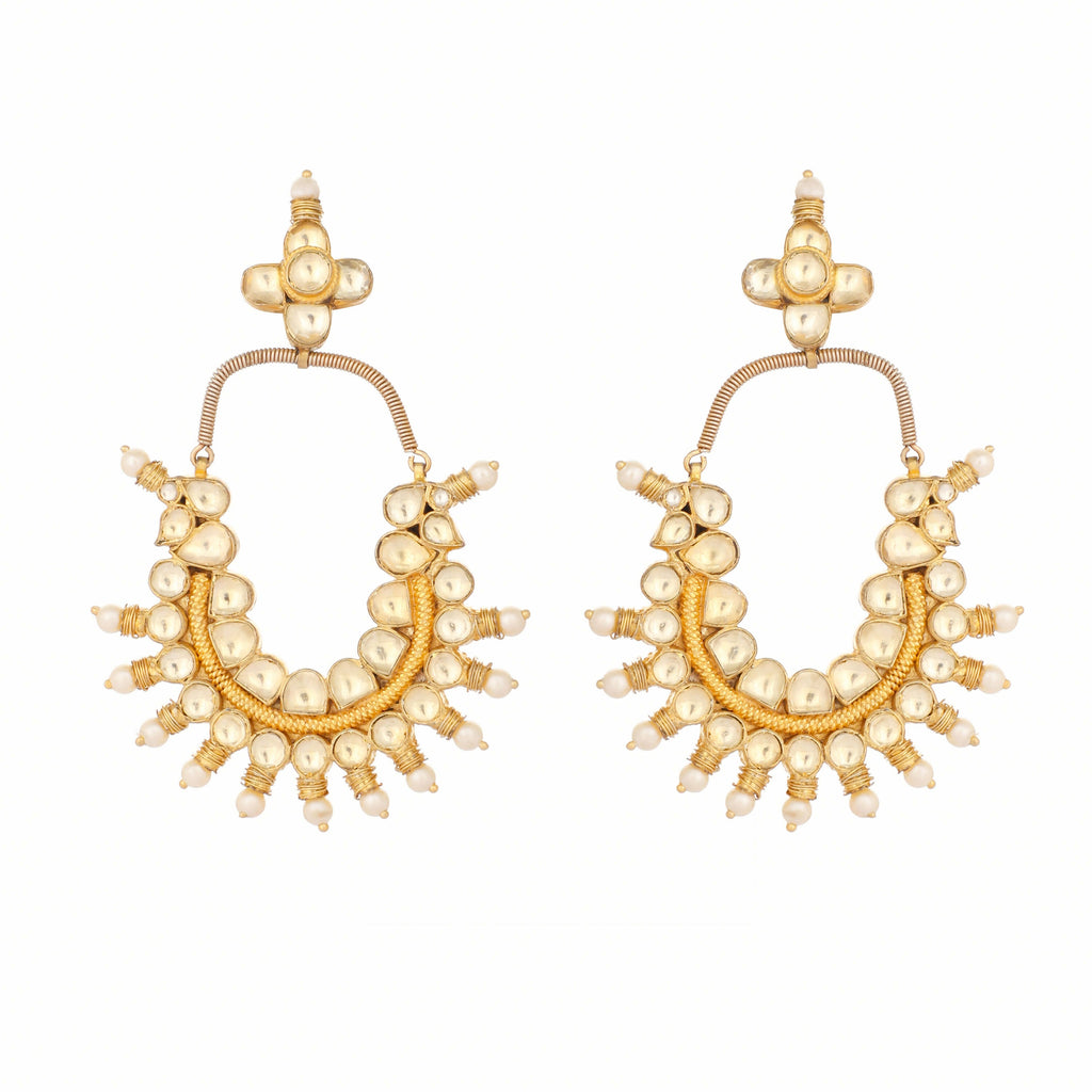 Nuyug 22k Gold Plated Royal Pearl Accent Kundan Earrings | Grocsy