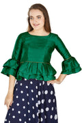 Aastha Fashion Women's Green Art Silk Bell Sleeves attire with Poly Cotton Lining Blouse | Grocsy