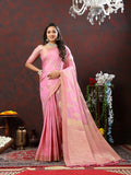 Lorenvalley Fashion Pink Cotton Woven Design with Zari Weaving Design Saree | Grocsy