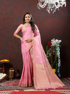 Lorenvalley Fashion Pink Cotton Woven Design with Zari Weaving Design Saree | Grocsy