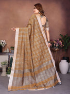 Anaita Coffee Weaving Linen Cotton Saree With Blouse | Grocsy