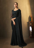 Black Satin Silk Floral Embroidered with Swaroski Work Saree With Unstitched Blouse Piece - Norita Royal Erisha | Grocsy