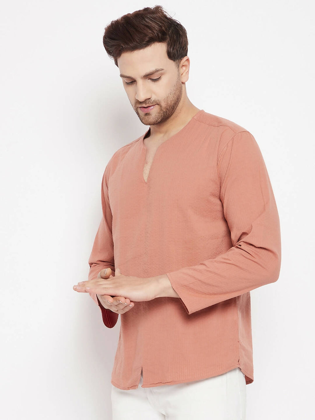Even Apparels Brown Pure Cotton Men's Kurta With Slit Neckline | Grocsy