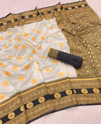 DEIANA'S Beautiful Designer Golden zari Soft Lichi Silk Saree - Cream | Grocsy