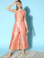 Ahalyaa Womens Peach Poly Silk Solid Jumpsuit | Grocsy
