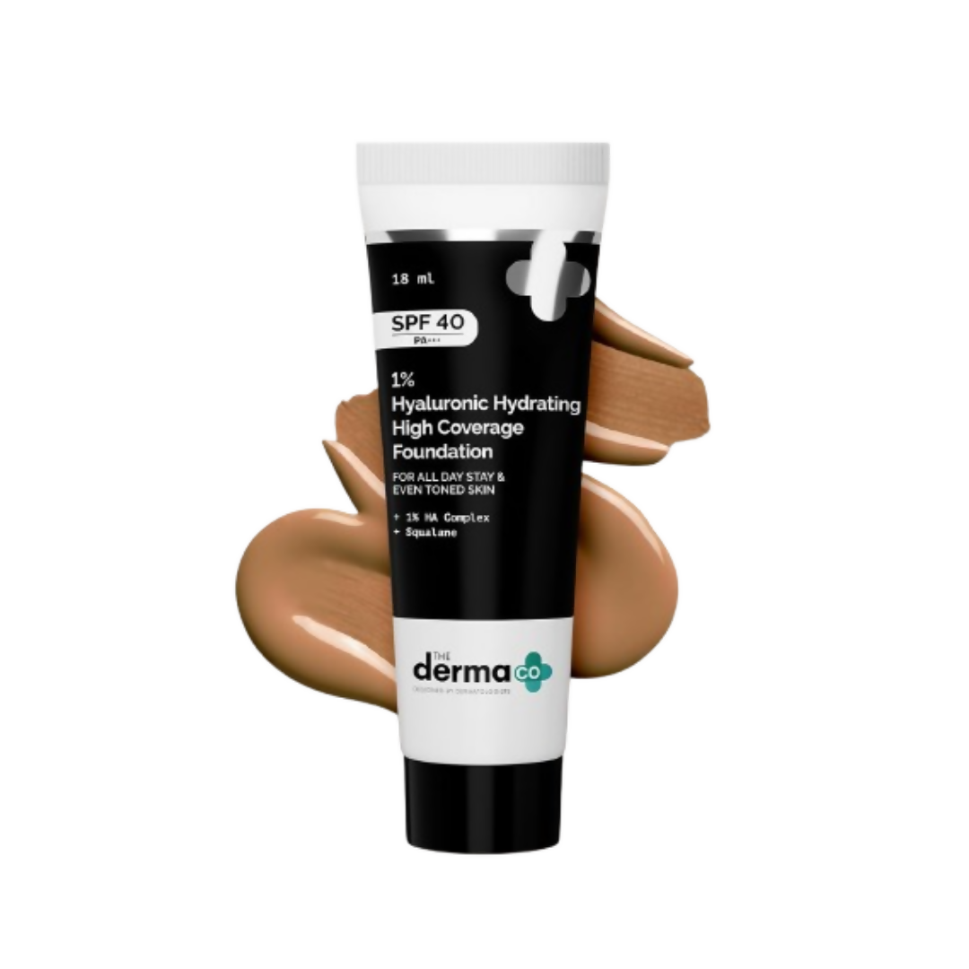 The Derma Co 1% Hyaluronic Hydrating High Coverage Foundation With SPF 40 PA+++ - 07 Cinnamon | Grocsy