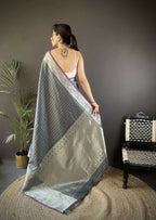 Joban Fashion Grey Small Butti Banarasi Silk Sarees | Grocsy