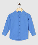 Manet Boys Mandarin Collar Full Sleeves Melange Shirt - Light Blue | Grocsy