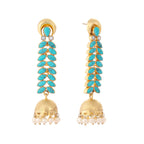 Nuyug 22K Gold Plated Pearl & Turquoise Stone Studded Contemporary Shaped Jhumkas | Grocsy
