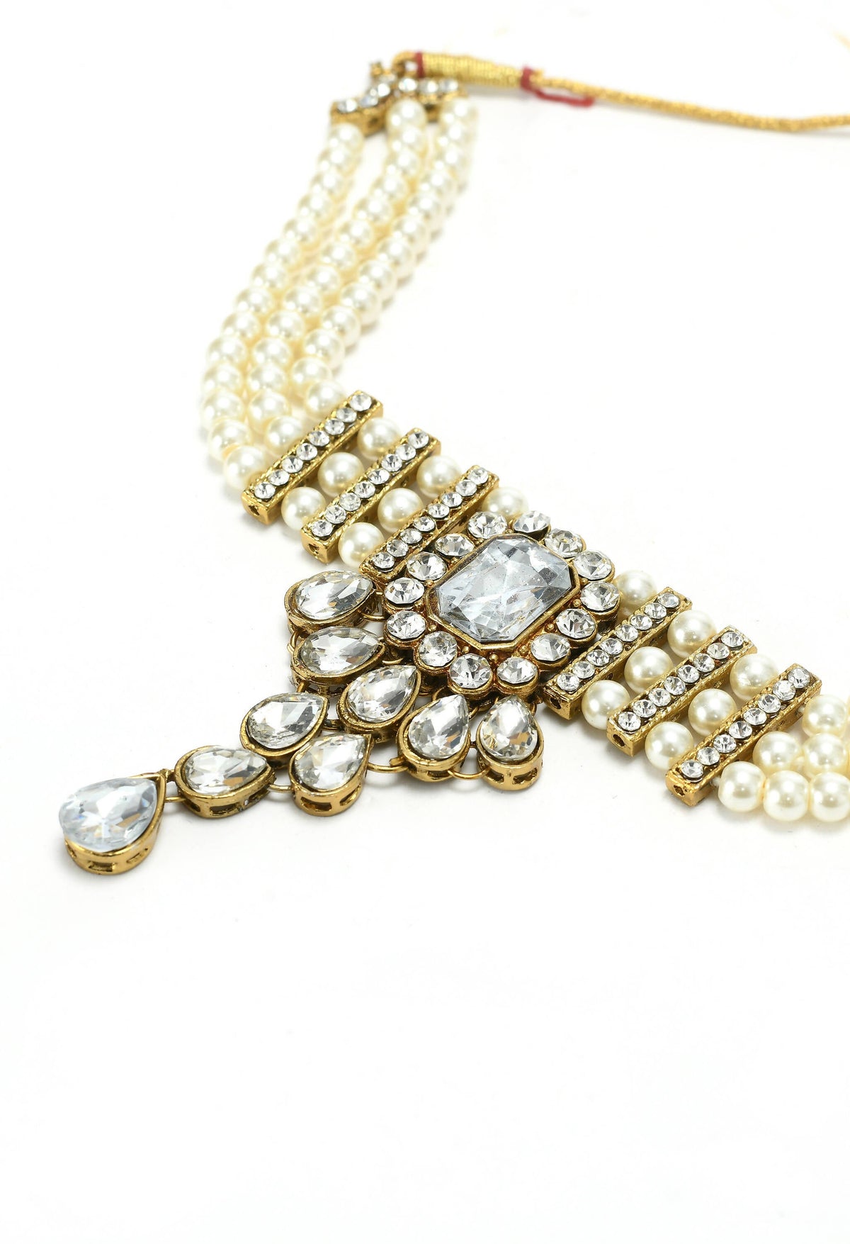 Mominos Fashion Johar Kamal Gold-Polished Brass Finish Kundan/Stone Choker For Women (White) | Grocsy