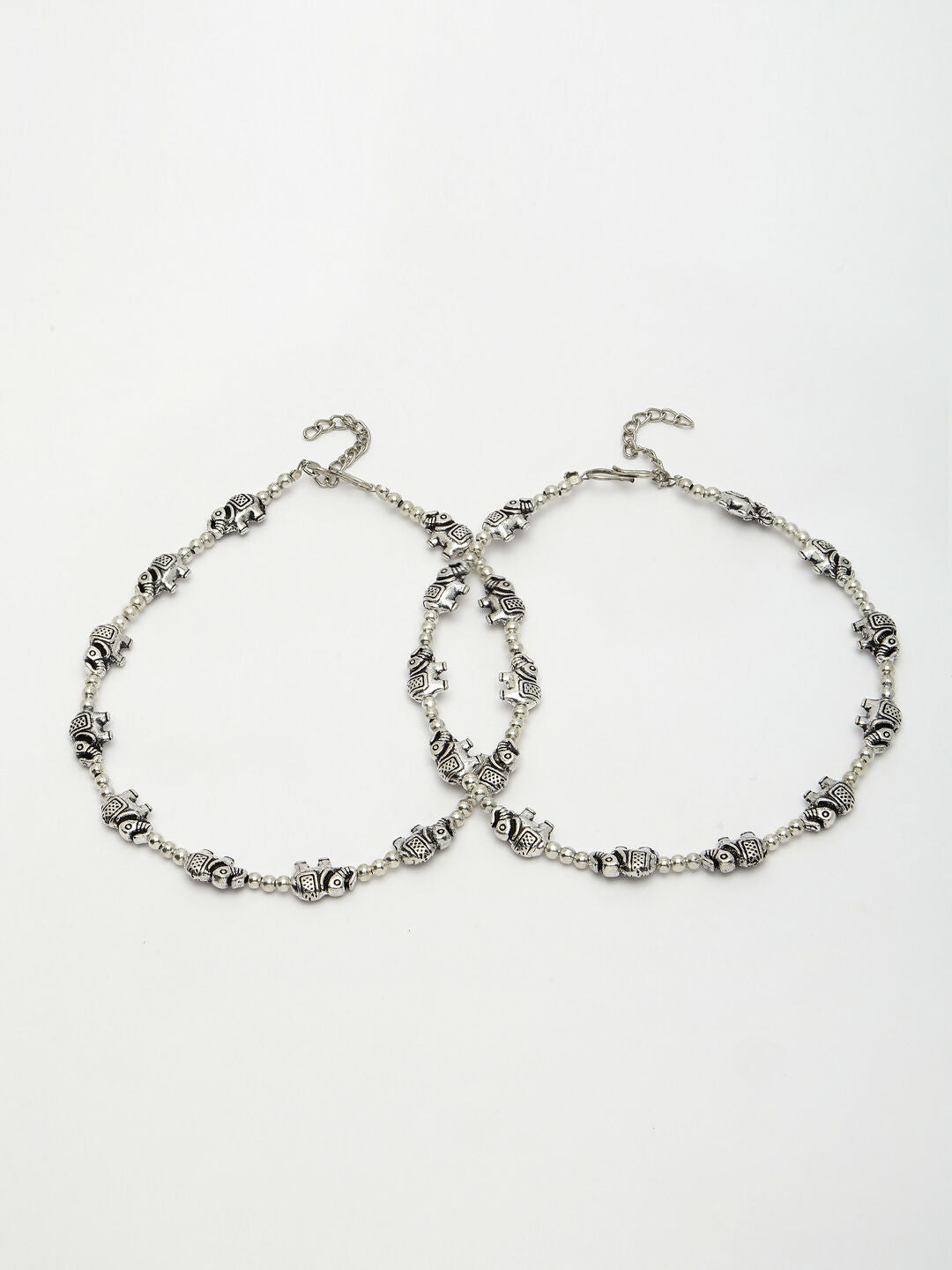 NVR Women's Set of 2 Silver-Plated Elephant Design Anklets | Grocsy