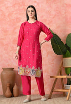 Joban Fashion Rani Premium Pure Viscose Print Dola With Handwork Kurta Set | Grocsy