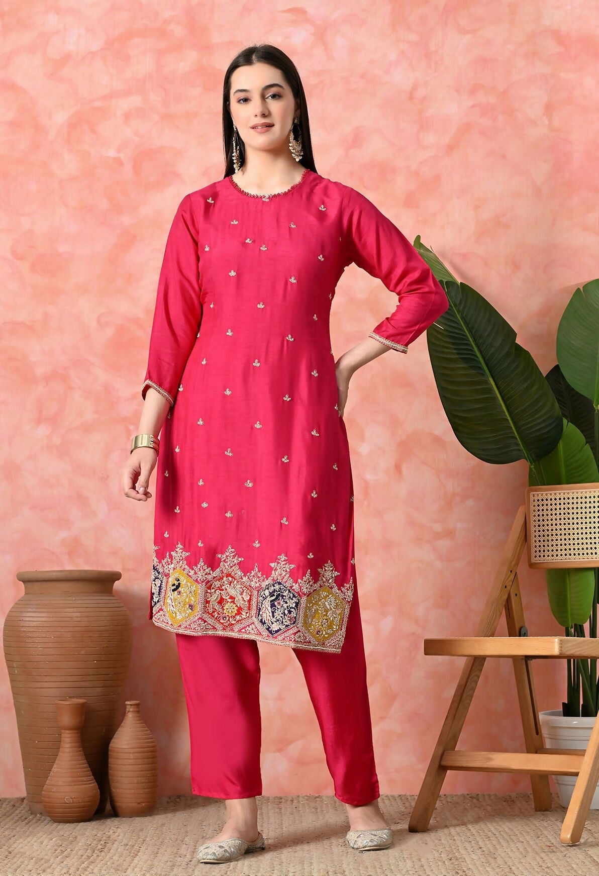 Joban Fashion Rani Premium Pure Viscose Print Dola With Handwork Kurta Set | Grocsy