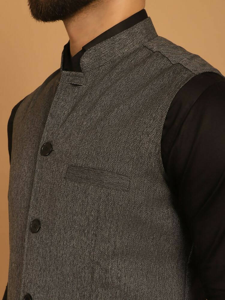 Even Apparels Nehru Jacket With Welt Pockets - Grey | Grocsy