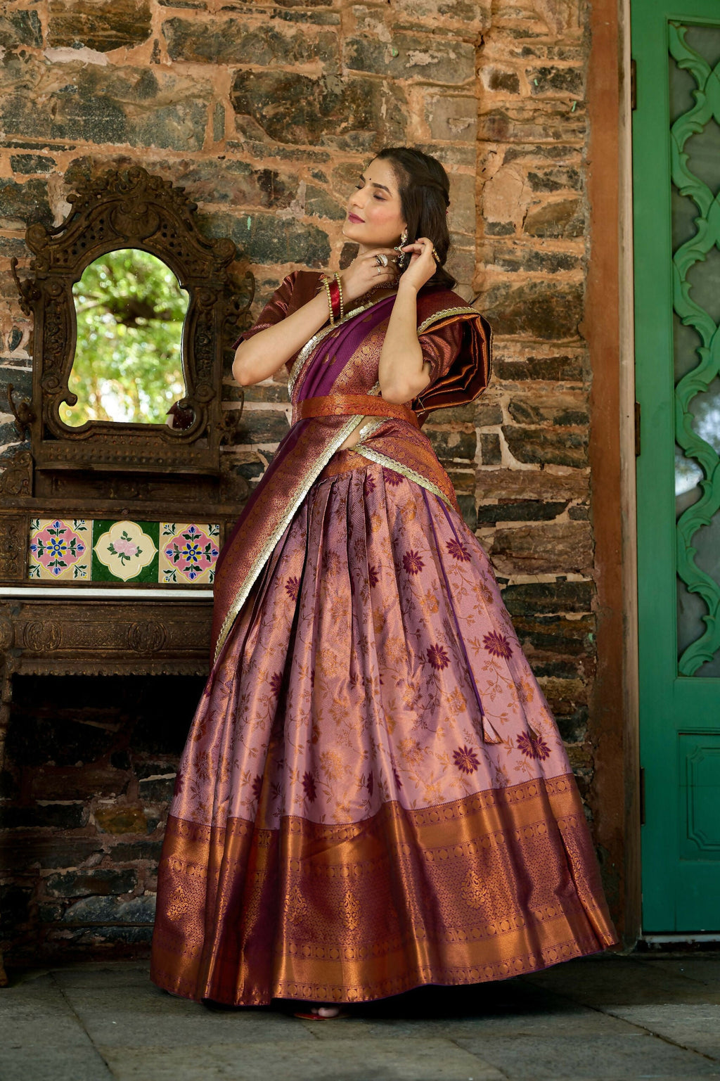 Vastranavya Traditional Jacquard Silk Zari Weaving Silk Lehenga Choli - Purple | Grocsy