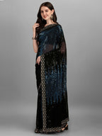 Vegaa Fashion Black Georgette Embroidered Party Wear Saree | Grocsy