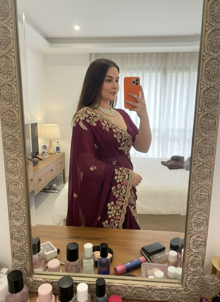Teeya Creation New Trendy Party Wear Soft Silk Saree-Wine | Grocsy