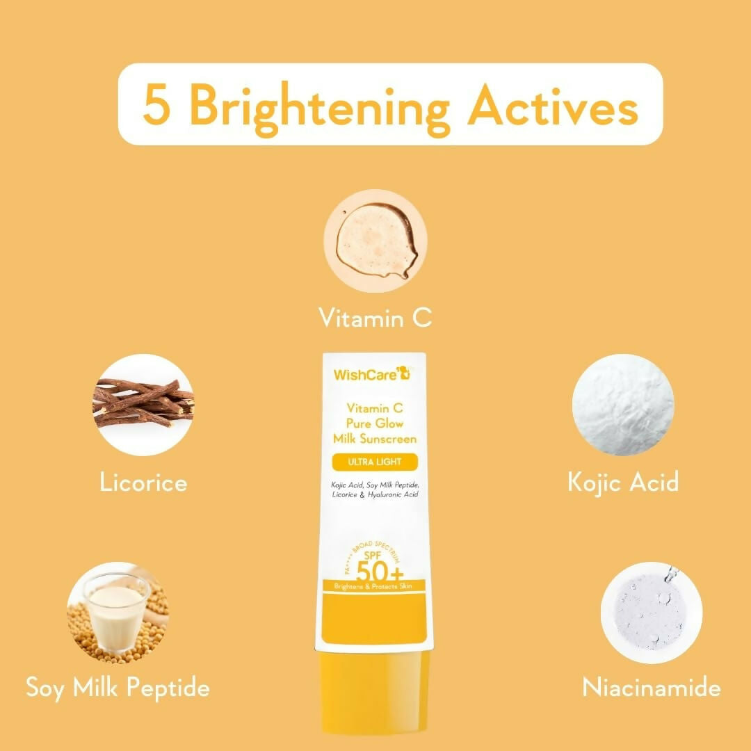 Wishcare Vitamin C Pure Glow Milk Sunscreen SPF 50 | Grocsy