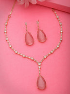 NVR Women's Rose Gold Artificial Stones Studded Handcrafted Jewellery Set | Grocsy