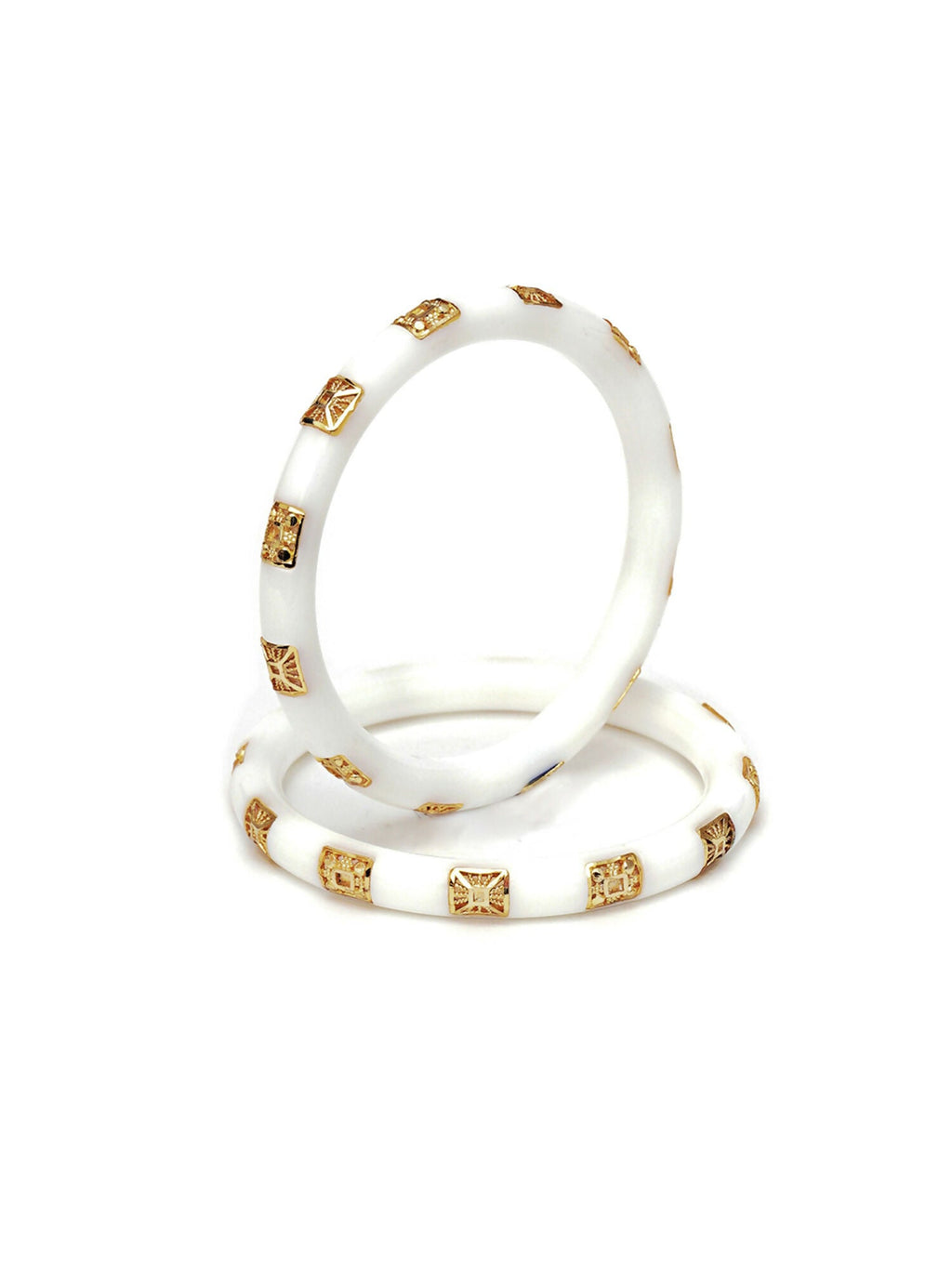 Golden Bangles (White) - Ruby Raang | Grocsy