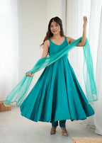 The52 Women's Beautiful Roman Silk Chanderi Fabric Flared Anarkali Pant and Dupatta Set | Grocsy