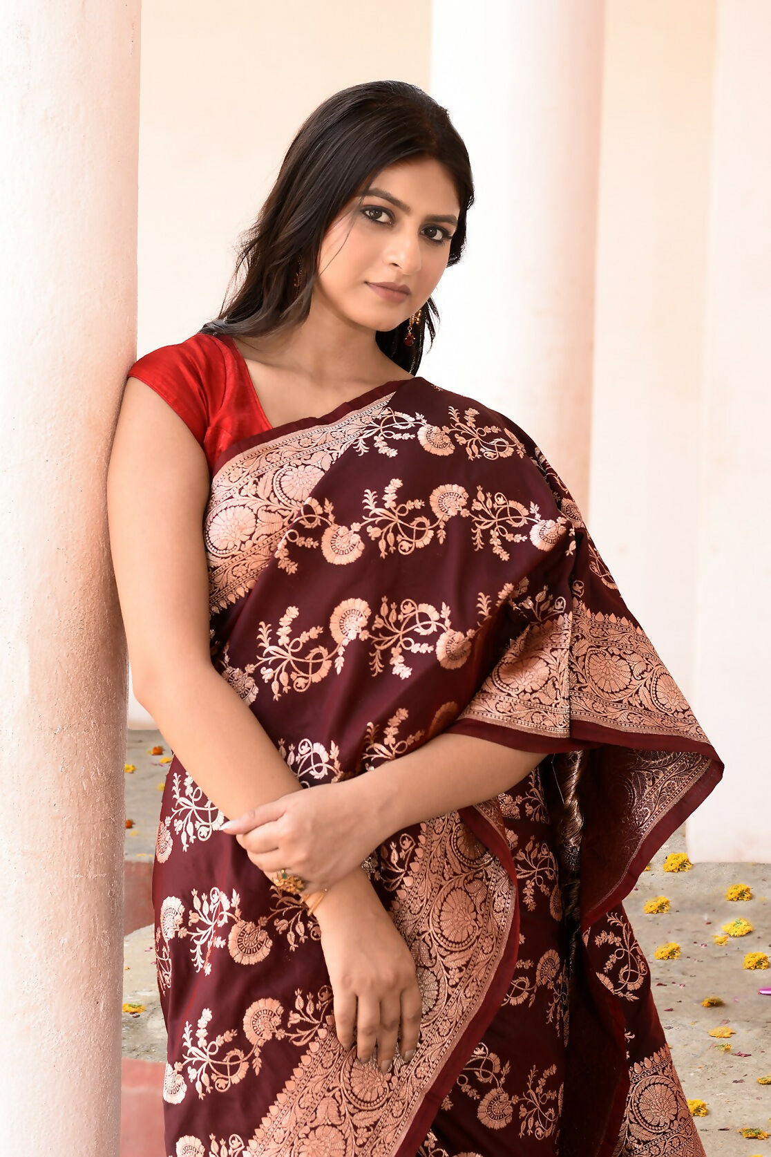 Joban Fashion Coco Brown Banarasi Soft Pure Handloom Banarasi Silk Saree | Grocsy