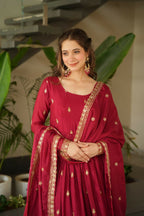 Teeya Creation Maroon Color Chinon Silk Party Wear Long Gown | Grocsy