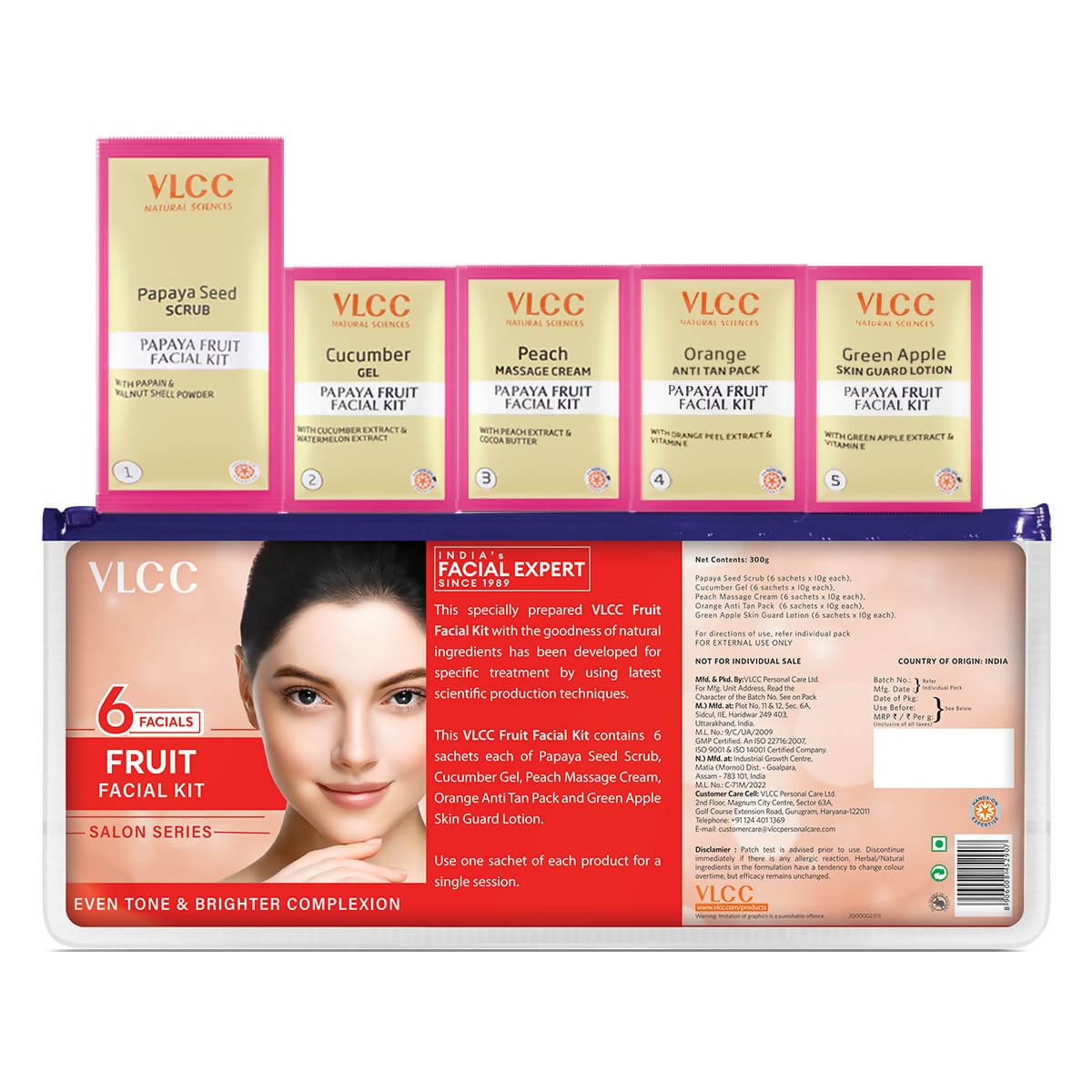 VLCC Salon Series Fruit Facial Kit - (6 Facials) For Lightens Dark Spots & Brightens Skin Tone | Grocsy