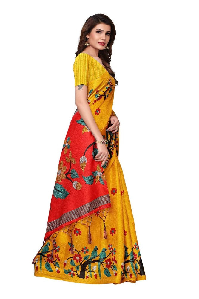 Vamika Yellow Kalamkari With Jhalar Khadi Silk Saree | Grocsy