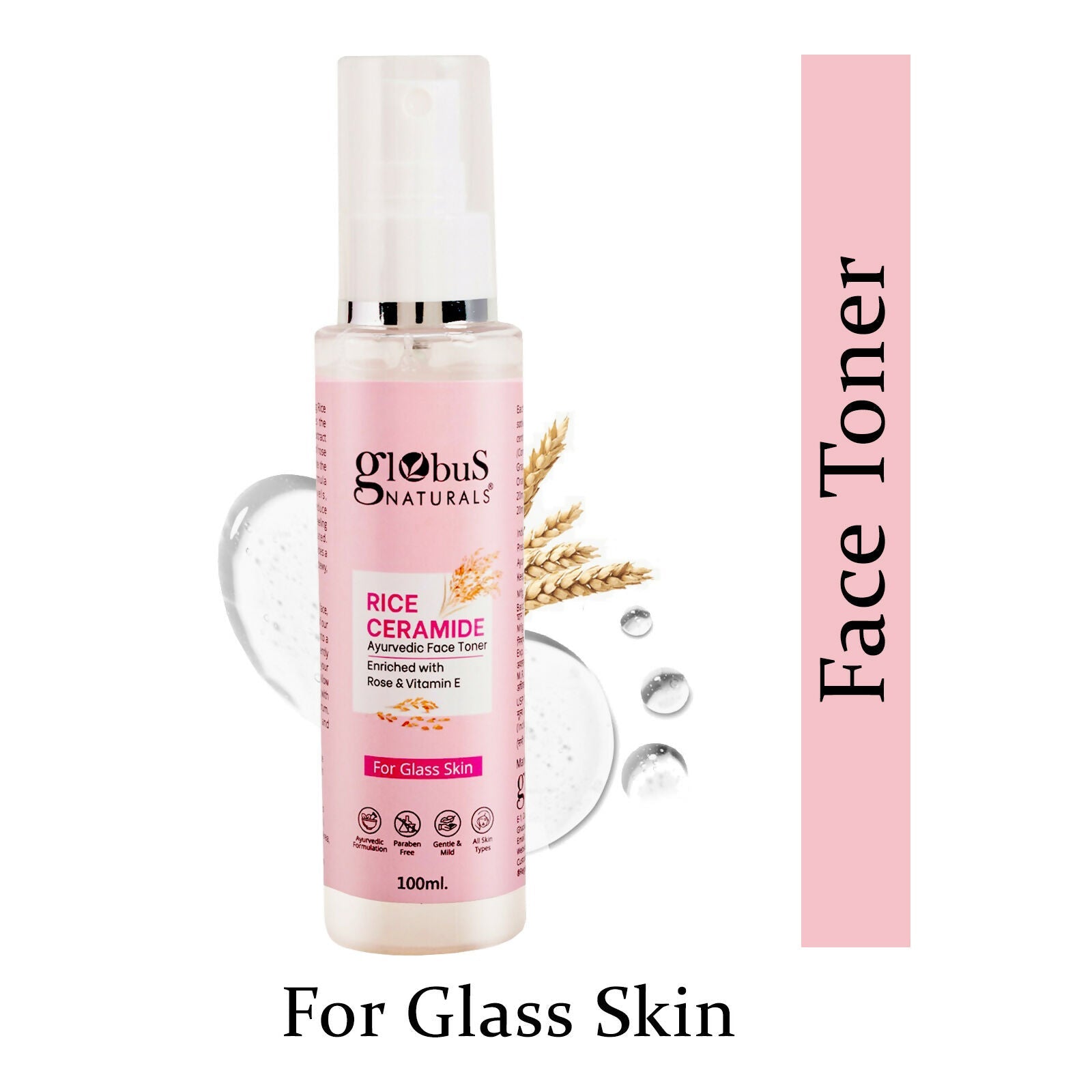 Globus Naturals Rice Ceramide Ayurvedic Face Toner, For Korean Glass Skin | Grocsy
