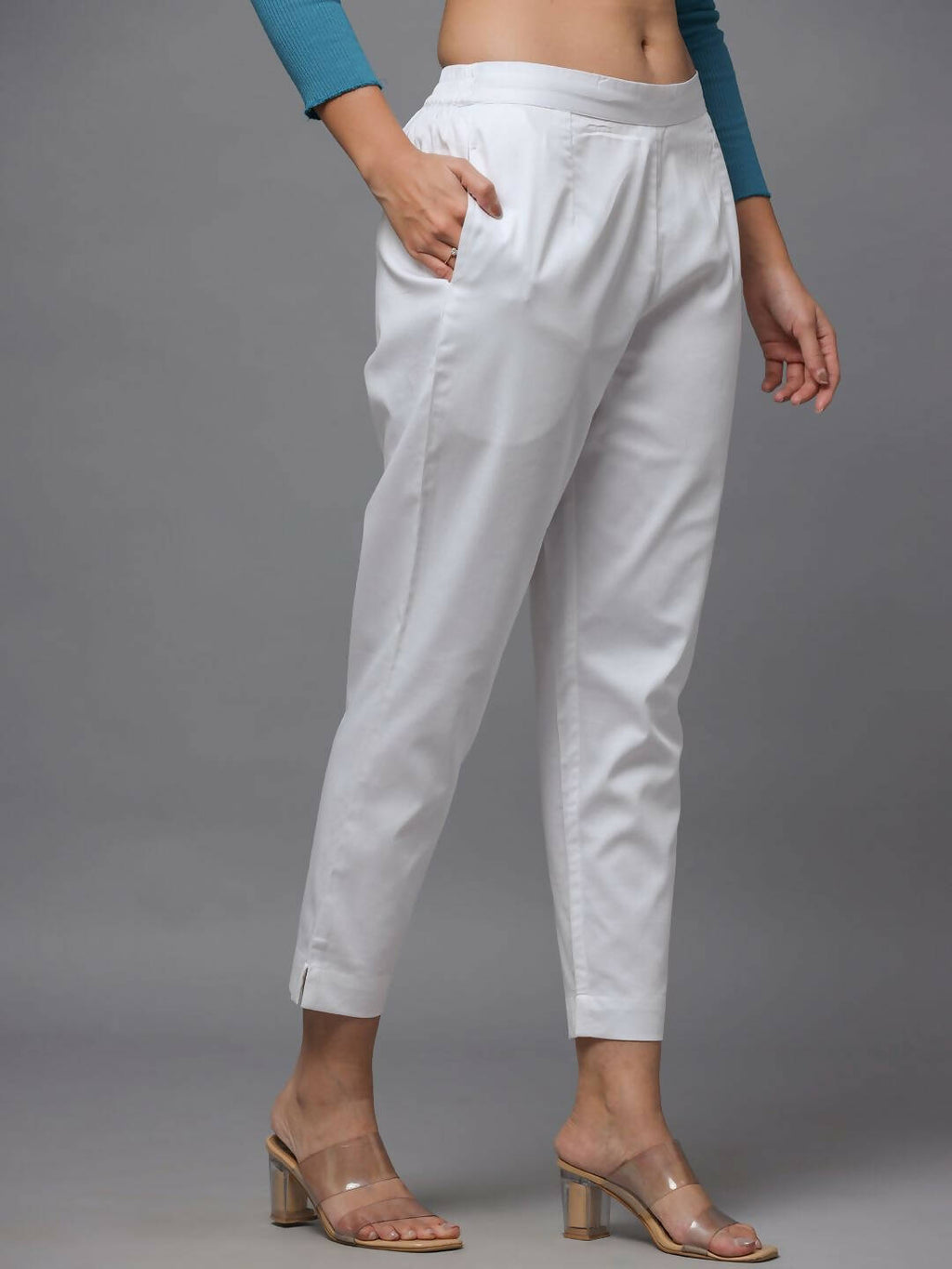 Juniper Women's White Solid Straight Slim Pant | Grocsy