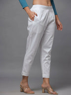Juniper Women's White Solid Straight Slim Pant | Grocsy