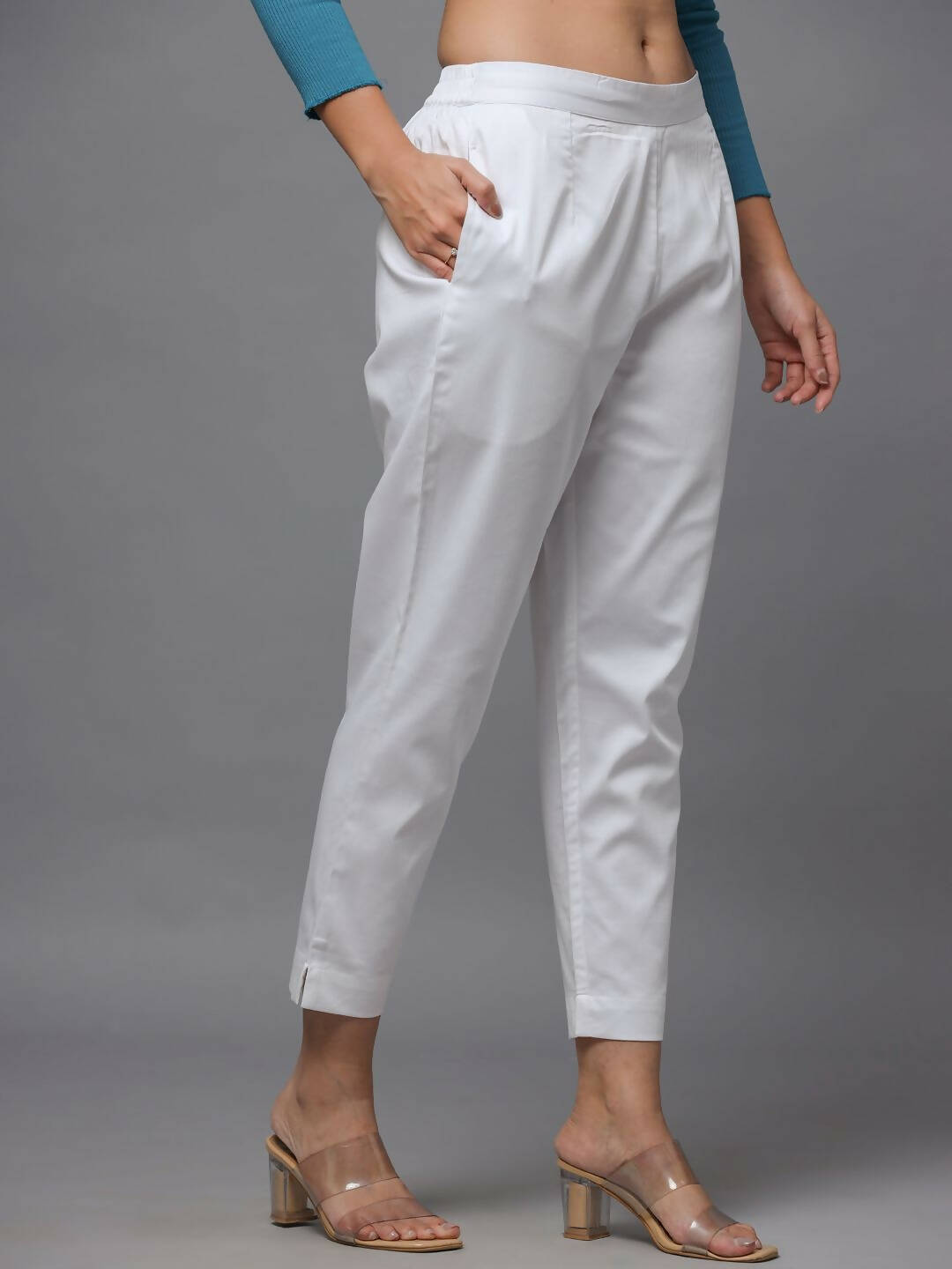 Juniper Women's White Solid Straight Slim Pant | Grocsy
