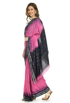 Vamika Sambalpuri Ikat Cotton Jharana Pink & Black Saree | Grocsy