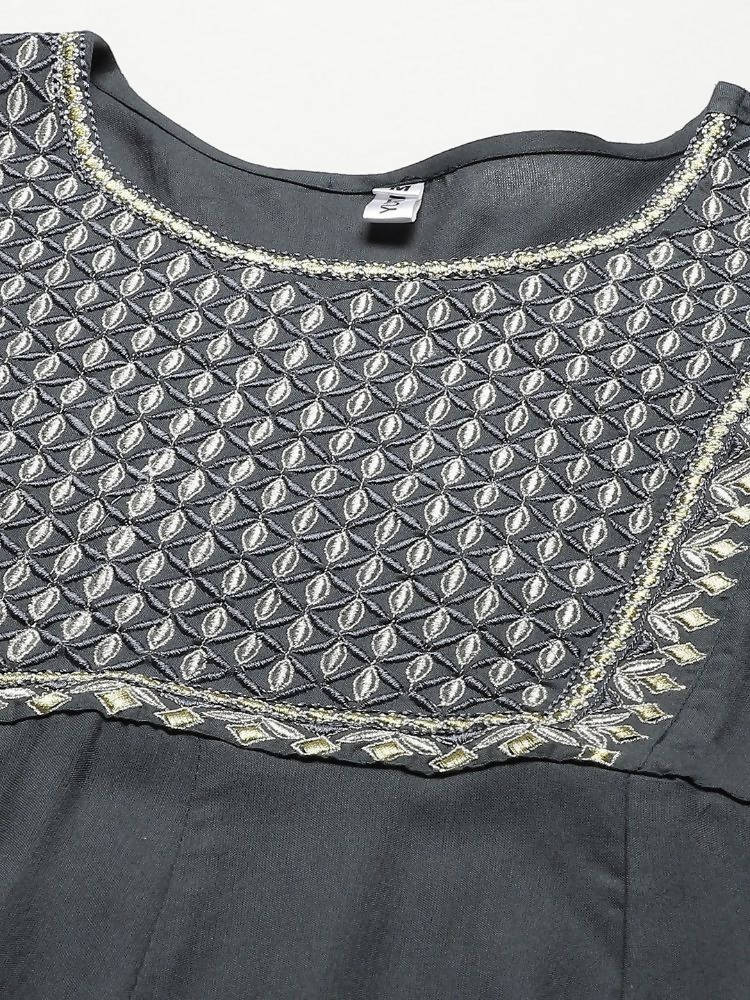 Yufta Grey Embroidered Ethnic Maxi Dress | Grocsy